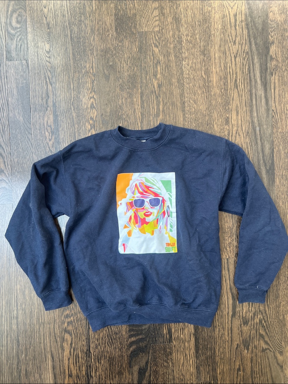 Taylor Swift Navy Graphic Crewneck Sweatshirt Colorful Pop Art Youth Girls | M